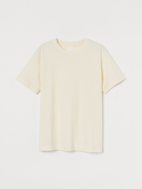 

H&M Women Cream Coloured Solid Cotton T-shirt