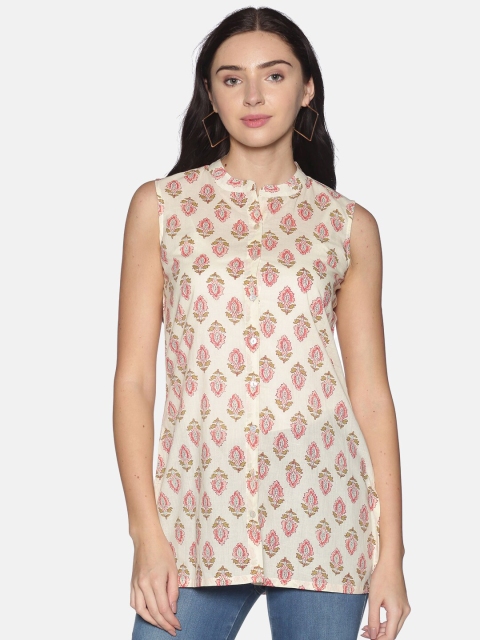 

Saffron Threads Women Cream-Coloured & Pink Printed Tunic