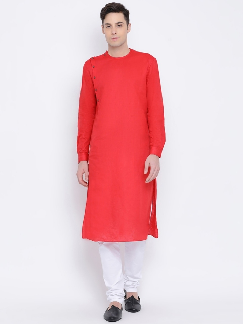 

NAMASKAR Men Red Solid Kurta with Churidar