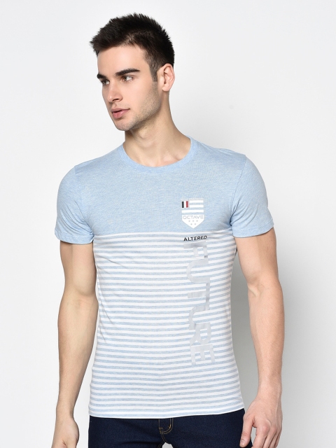 

Octave Men Blue & White Striped Round Neck T-shirt