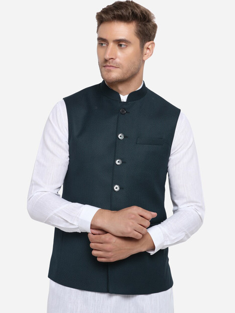 

MODI JACKET Men Green Woven Design Nehru Jacket