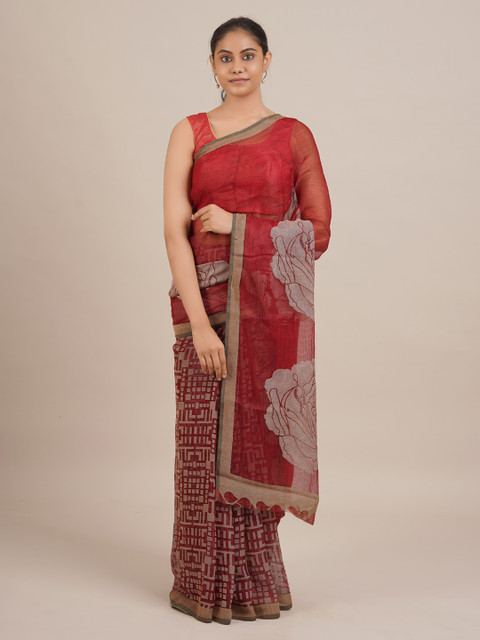 

Pothys Red Printed Poly Georgette Saree