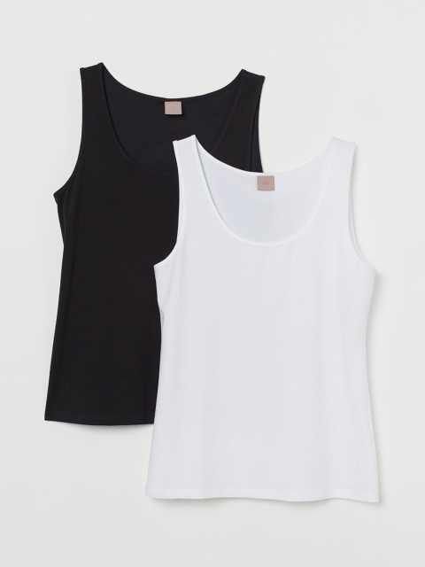 

H&M Women White & Black 2 Pack Cotton Vest Tops