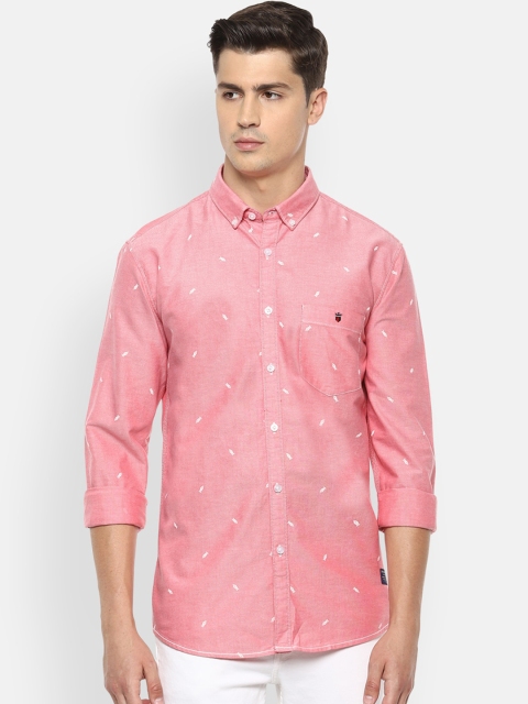 

Louis Philippe Jeans Men Pink & White Geometric Print Slim Fit Cotton Casual Shirt