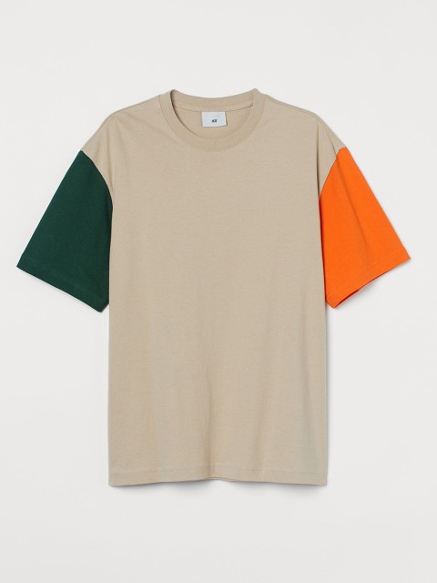 

H&M Men Beige Colourblocked Relaxed Fit T-shirt