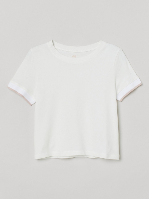 

H&M Girls White Solid Jersey Top