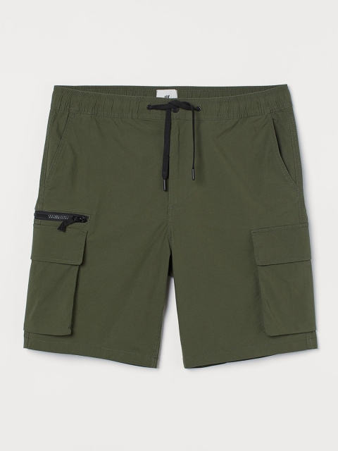 

H&M Men Green Solid Cotton Cargo Shorts