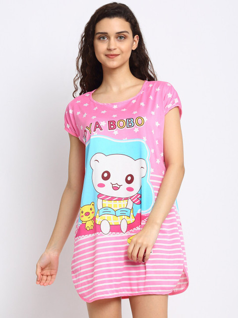 

NEUDIS Women Pink & White Printed Lounge T-Shirt