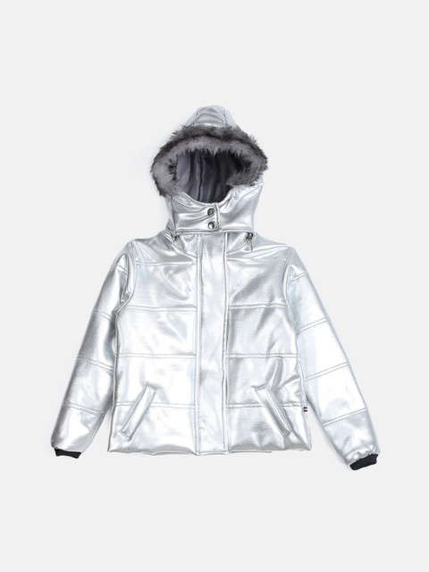 

ELLE Girls Silver-Toned Solid Parka Jacket