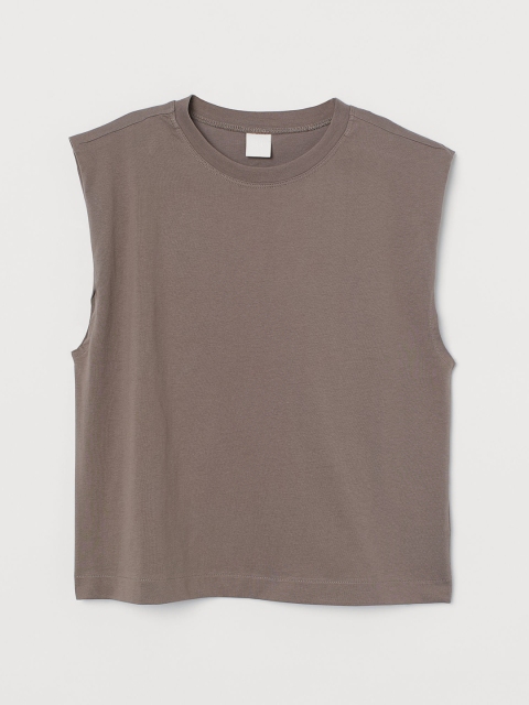 

H&M Women Brown Solid Sleeveless T-shirt