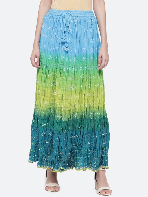 

Biba Women Blue & Green Printed Pure Cotton Maxi Flared Skirt