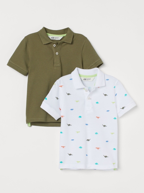 

H&M Boys White & Green Printed 2-Pack Cotton Polo Shirts