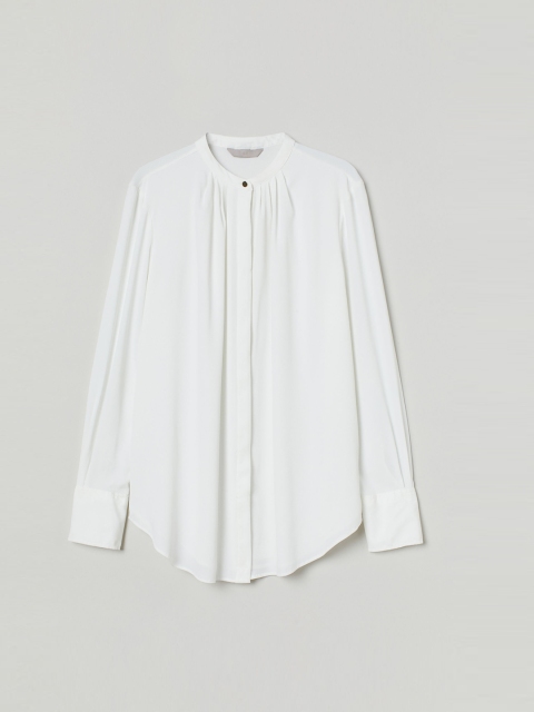 

H&M Women White Solid Pleat Front Blouse