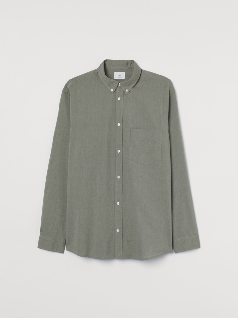 

H&M Men Green Solid Regular Fit Cotton Shirt