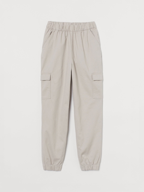 

H&M Women Beige Solid Twill Cargo Trousers
