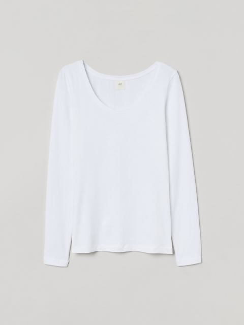 

H&M Women White Solid Long-Sleeved Top