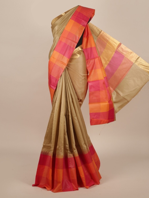 

Pothys Beige & Pink Jute Silk Solid Saree