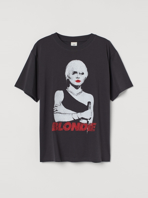 

H&M Women Charcoal Grey Printed T-shirt