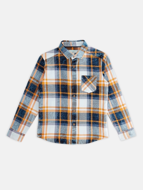 

Pantaloons Junior Boys White & Navy Blue Regular Fit Checked Casual Shirt