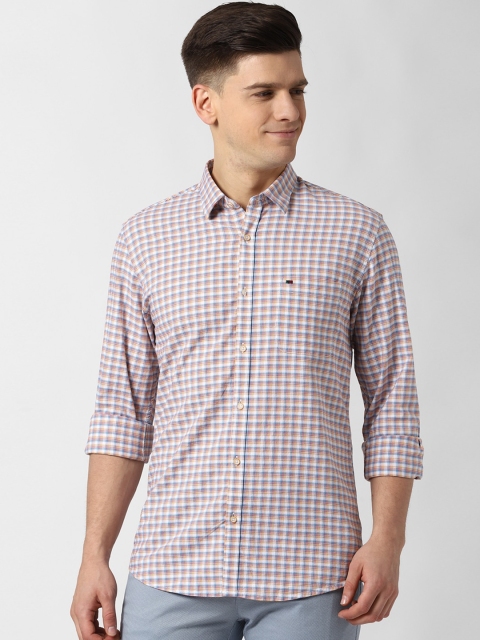 

Peter England Casuals Men White & Blue Slim Fit Checked Casual Shirt