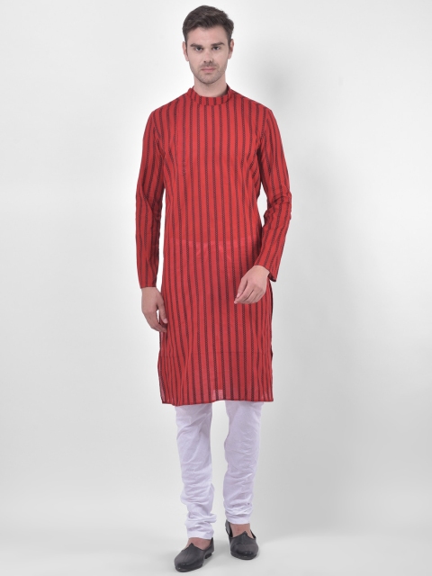 

LAMAAYA Men Maroon & White Woven Design Kurta with Churidar