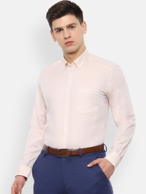 

Louis Philippe Men Beige Slim Fit Self Striped Formal Shirt
