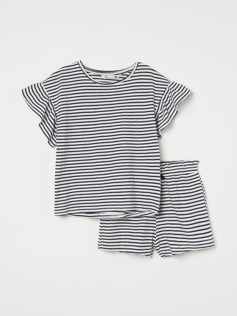 

H&M Girls White & Navy Blue Striped Crinkled Set
