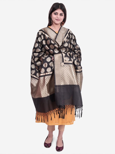 

Banarasi Style Black & Gold-Toned Woven Design Dupatta