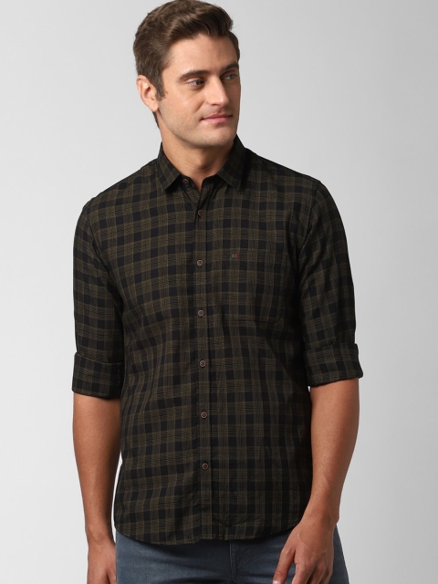 

Peter England Casuals Men Olive Green & Black Pure Cotton Slim Fit Checked Casual Shirt