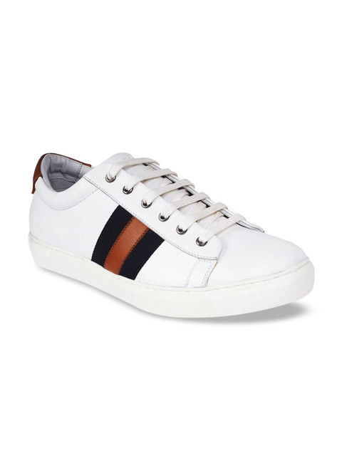 

RAPAWALK Men White Striped Leather Sneakers