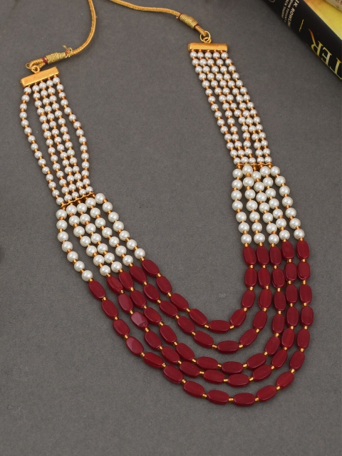 

Silvermerc Designs Men Red & White Brass Gold-Plated Layered Necklace