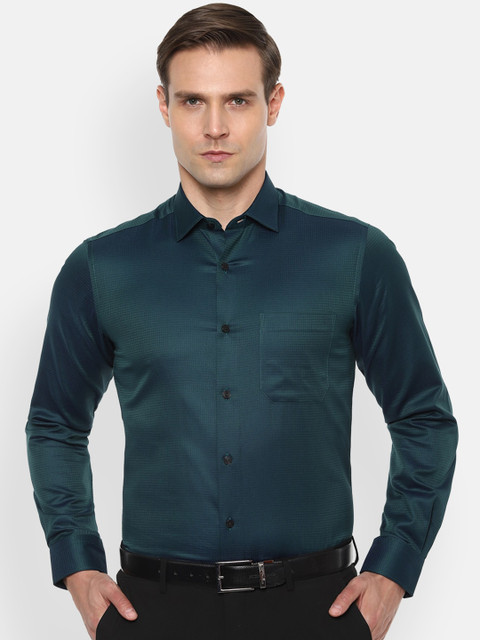 

Louis Philippe Men Green Slim Fit Self Design Cotton Formal Shirt