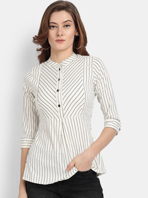 

HK colours of fashion Women White Striped Regular Top