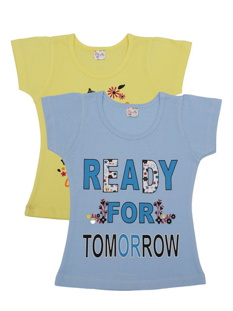 

Pothys Girls Pack Of 2 Printed Pure Cotton Round Neck T-shirt, Blue
