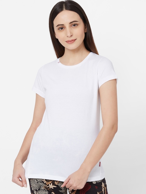

Sweet Dreams Women White Cotton Solid Lounge T-shirt