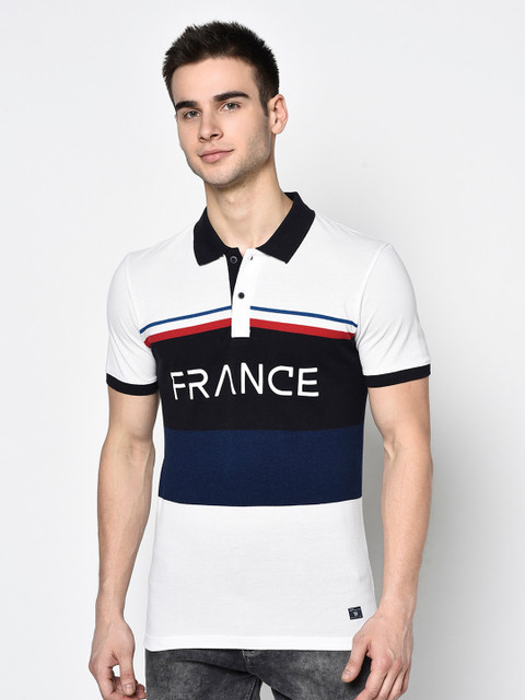 

Octave Men White & Navy Printed Polo Collar T-shirt