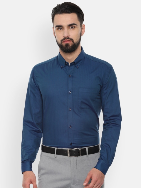 

Louis Philippe Men Teal Slim Fit Striped Formal Shirt