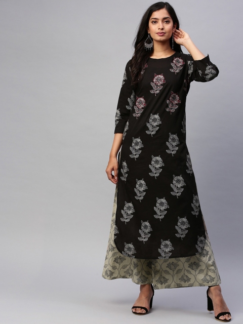 

Ishin Women Black & Grey Printed Kurta with Palazzos