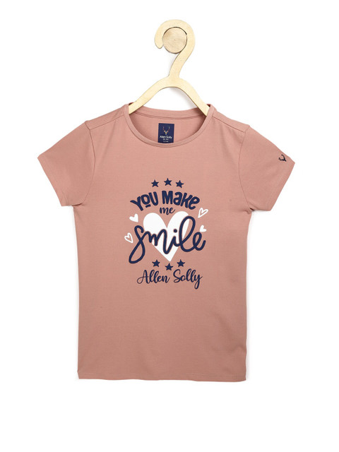 

Allen Solly Junior Girls Peach-Coloured & Navy Blue Typography Printed Cotton T-shirt, Pink