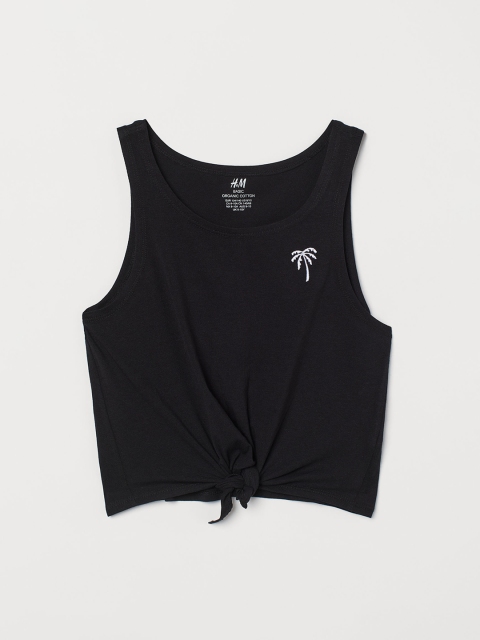

H&M Girls Black Solid Knot-Detail Jersey Top