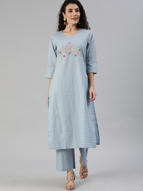 

Ishin Women Blue Embroidered Kurta with Palazzos