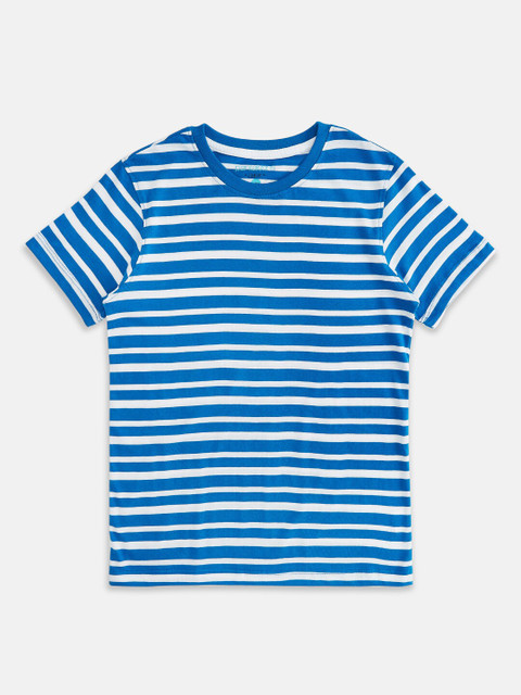 

Pantaloons Junior Boys Blue Striped Round Neck Pure Cotton T-shirt