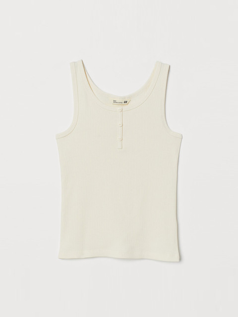 

H&M Girls Cream Solid Ribbed Vest Top