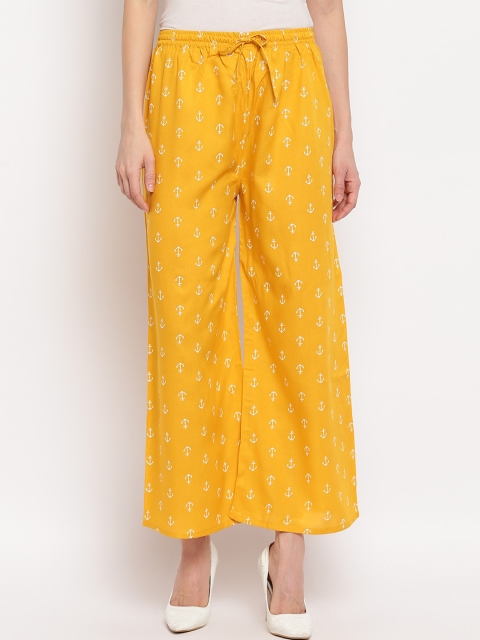 

Aawari Women Mustard Yellow & White Printed Flared Palazzos