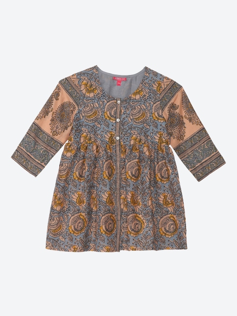 

Biba Girls Peach-Coloured & Blue Paisley Printed Kurta