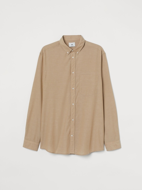 

H&M Beige Solid Regular Fit Cotton Shirt