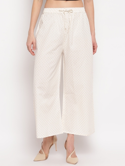 

Aawari Women Off-White & Gold-Toned Printed Flared Palazzos