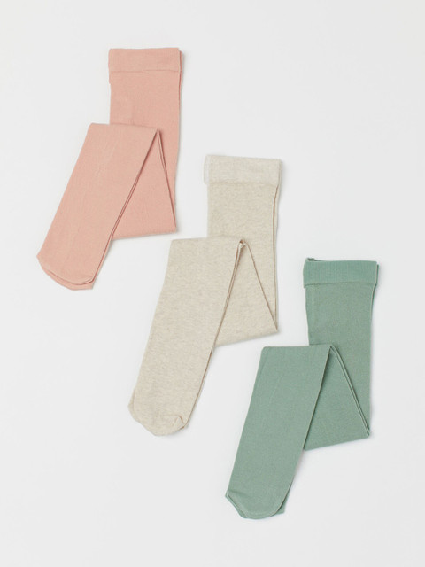 

H&M Girls 3-Pack Fine-Knit Tights, Orange