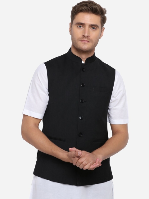 

MODI JACKET Men Black Solid Woven Nehru Jacket
