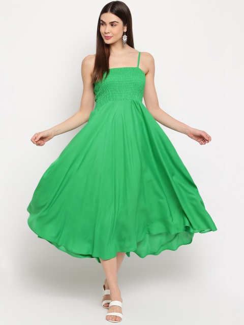 

Aawari Women Green Solid Fit and Flare Dress